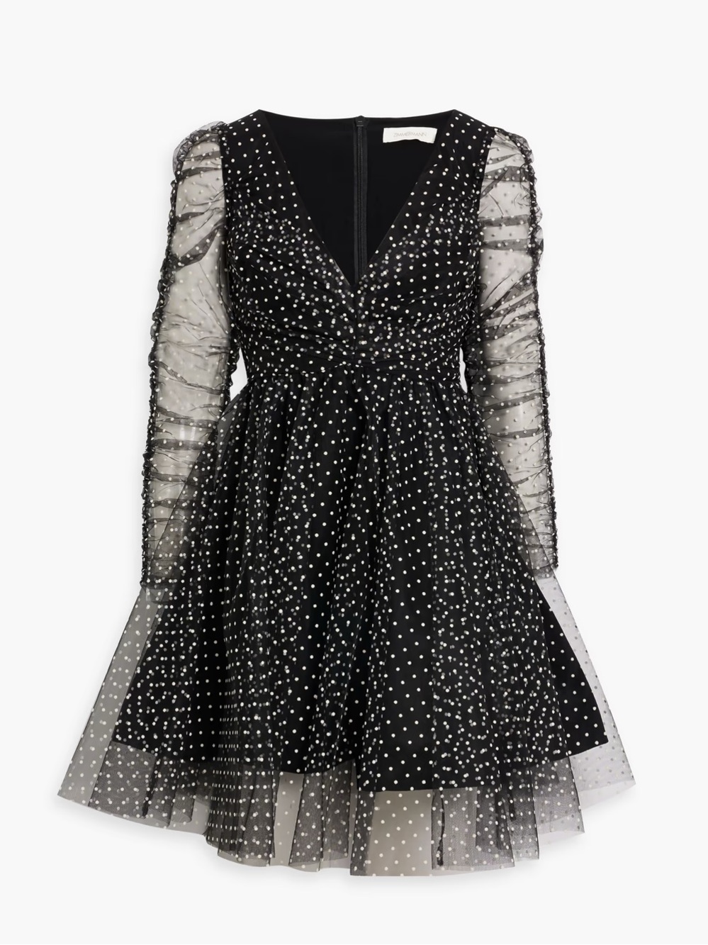 ZIMMERMANN NWT Polka Dot Ruched Tulle Mesh Sleeve Mini Dress
